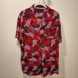FREE PLANET Men's  USA Flag Patriotic Short Sleeves Button Down Shirt size L